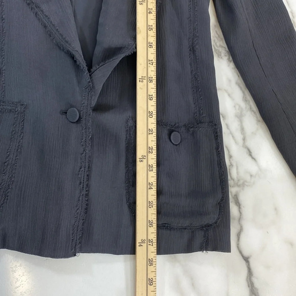 Club Monaco Blazer Womens 0 Gray Silk One Button Front Business Raw Hem - Picture 12 of 12